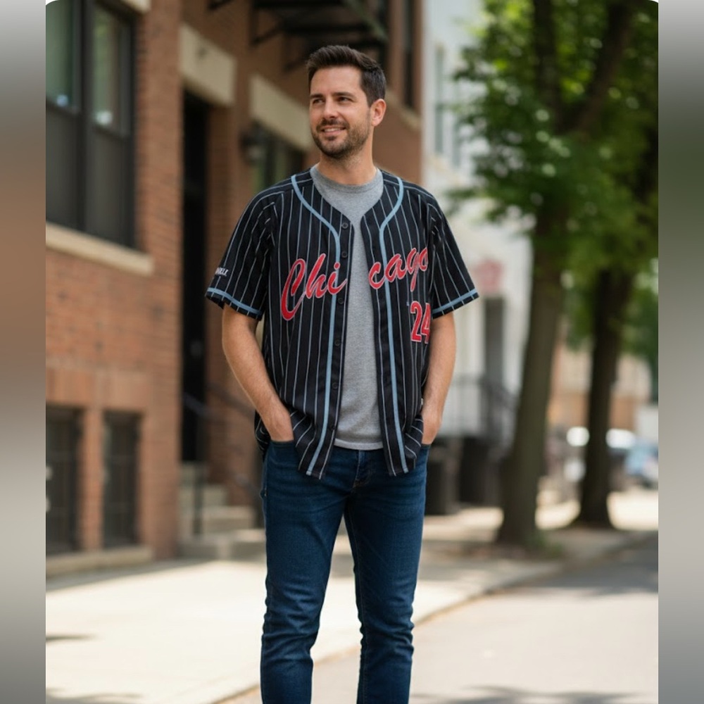 NWT Nascar Blue Pinstripe Shirt with Bold‎ Lettering Chicago size M